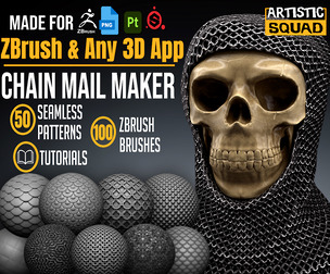 Chain Mail Maker 100 ZBrush brushes & 50 Seamless Patterns for any 3D app