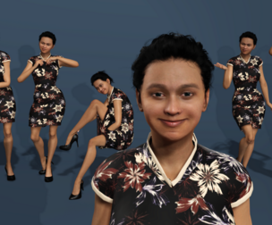 Realistic Asian Female Character  Rigged Floral Dress Model   Blender  FBX
