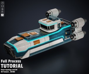 SCI-FI SpaceShip — Full Process | Hard Surface Modeling, UDIM & Texturing Tutorial