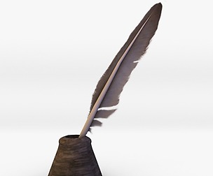Quill pen and ink bottle