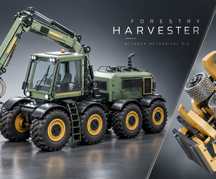 Forestry Harvester Blender Rig Animated Saw Chain