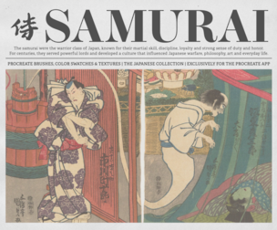 The Samurai Procreate Kit (Procreate Brushes, Woodblock Print Textures & Color Palettes)