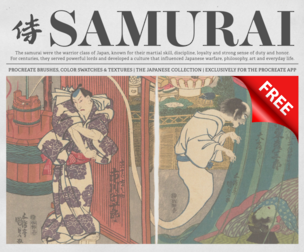Free Sample - The Samurai Procreate Kit (Procreate Brushes & Woodblock Print Textures)