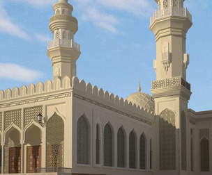 Islamic Mosque Exterior Detailed Mosque Architecture with Minarets and Dome 3D Model