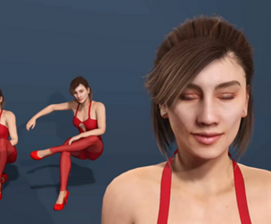 Rigged Young Western Female Character in Red Outfit with Blendshapes