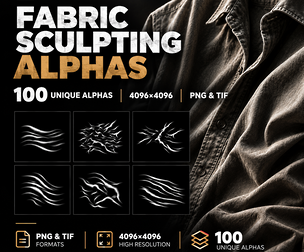 100 Fabric Fold Alphas | Cloth Sculpting & Displacement Brushes