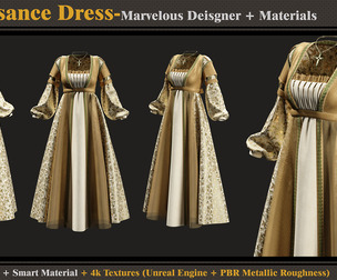 Renaissance Dress-MD-Clo3d-Smart Material- Textures-OBJ-FBX