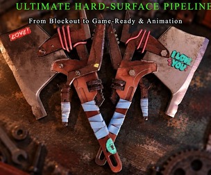 Post-Apocalyptic Scrap Axes – AAA Game Ready 3D Asset / 3DModel + Full Tutorial