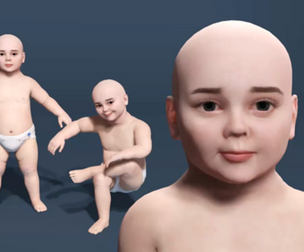 Rigged Cute Baby Character in Diaper with Blendshapes