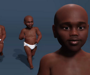 Rigged Black Baby Character in Diaper with Blendshapes