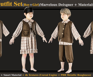 Kids Outfit Set-BOY-GIRL- MD-Clo3d- Material- Textures-OBJ-FBX