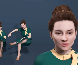Elegant Western Woman in Green Vintage Dress 3D Model  Fully Rigged  Blendshapes