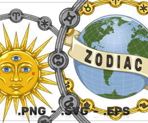 Earth Planet Zodiac Ribbon Symbols Icon