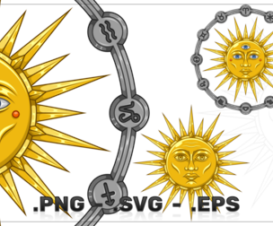 Zodiacal may sun icon with three eyes