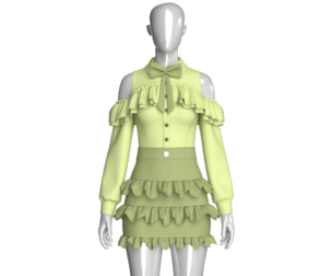 Girls Cold Shoulder Ruffle Top With Skirt - Outfit | Marvelous / Clo3d / obj / fbx