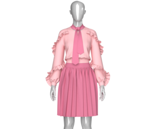 Girls Long Sleeve Ruffle Top With Pleated Skirt - Outfit | Marvelous / Clo3d / obj / fbx