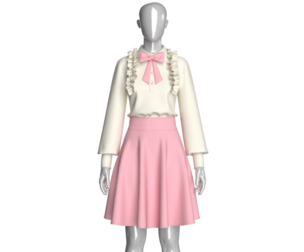 Girls Ruffled Shirt With Skirt - Outfit | Marvelous / Clo3d / obj / fbx