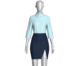 Girls Striped Button Up Shirt With Front Slit Skirt - Outfit | Marvelous / Clo3d / obj / fbx