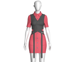 Girls Cross Wrap Vest With Button-Up Shirt Dress | Marvelous / Clo3d / obj / fbx