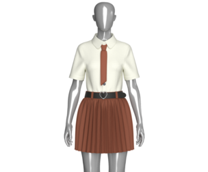 Girls Tie Shirt With Pleated Skirt - Outfit | Marvelous / Clo3d / obj / fbx