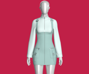 Girls Utility Overall Skirt With Half-Zip Top | Marvelous / Clo3d / obj / fbx
