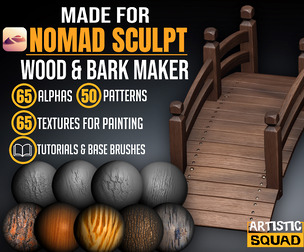 Wood and Bark Maker for NOMAD SCULPT 65 alphas 65 textures