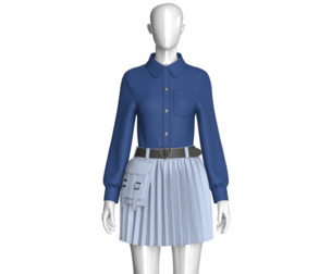 Girls Belted Utility Pleated Skirt With Shirt - Outfit | Marvelous / Clo3d / obj / fbx