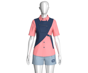 Girls Button Up Shirt With Shorts - Outfit | Marvelous / Clo3d / obj / fbx