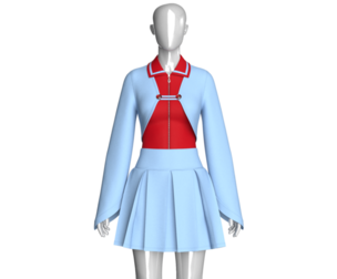 Girls Collared Zip Top And Shrug With Pleated Skirt | Marvelous / Clo3d / obj / fbx