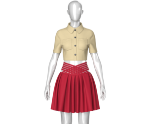 Girls Cross-Strap Waist Skirt With Cropped Shirt | Marvelous / Clo3d / obj / fbx