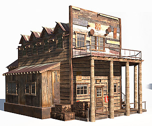 Wild West Hotel Building Low Poly