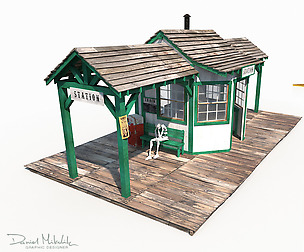 Western Train Station Low Poly