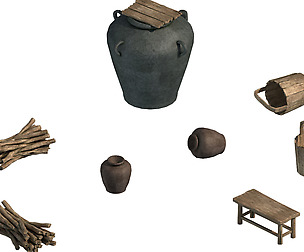 Water tank - wine altar - firewood - bucket