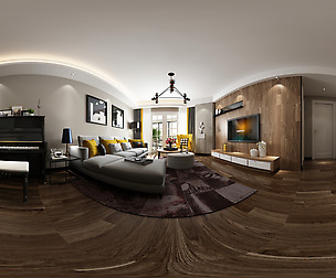 Panorama Nordic style living room dining room 02