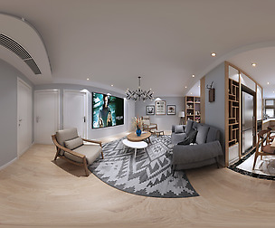 Panorama Nordic style living room dining room 03