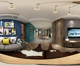 Panorama Nordic style living room dining room 05