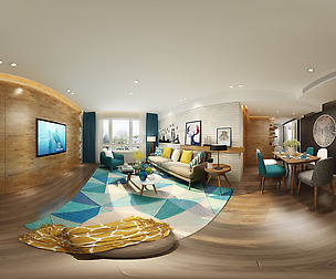 Panorama Nordic style living room dining room 13