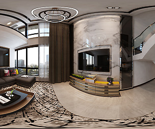 Panoramic modern style living room dining room 91