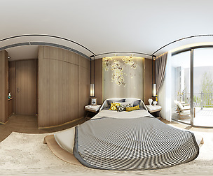 Panorama Chinese style family bedroom space 04