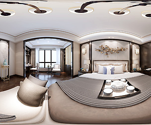 Panorama Chinese style family bedroom space 07