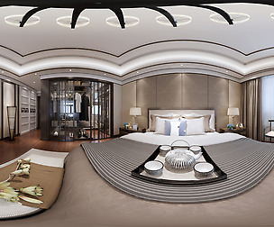 Panorama Chinese style home bedroom space 09