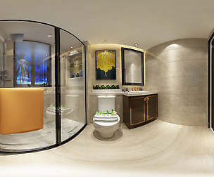 Panorama Chinese style bathroom toilet space 04