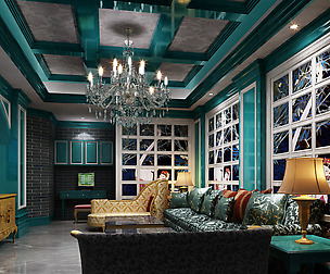 Blue Pastoral Retreat Living Room