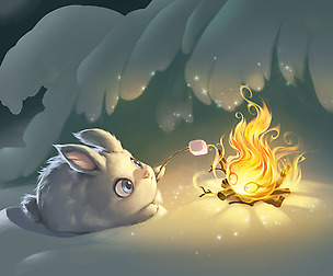 Christmas illustration of a little fluffy bunny