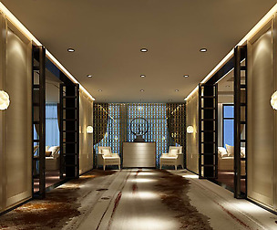 Restaurant and corridor for the elevator 01