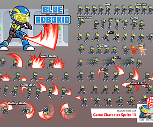 Blue Robokid Game Sprites