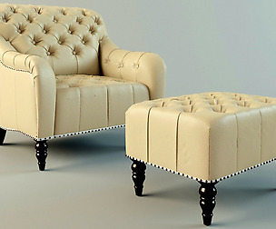 Brady Tufted Leather Chair & Ottoman