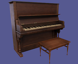 Old victorian wooden upright piano low poly
