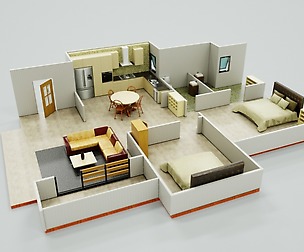 3d interior layout, texture backed