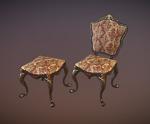 Lowpoly PBR Victorian Dining Chair and Stool